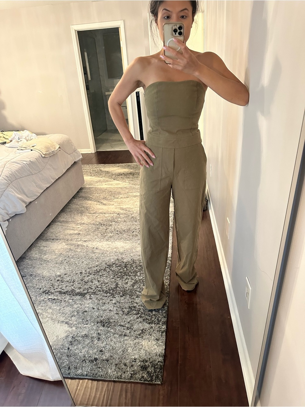 Strapless Olive Wide-Leg Jumpsuit